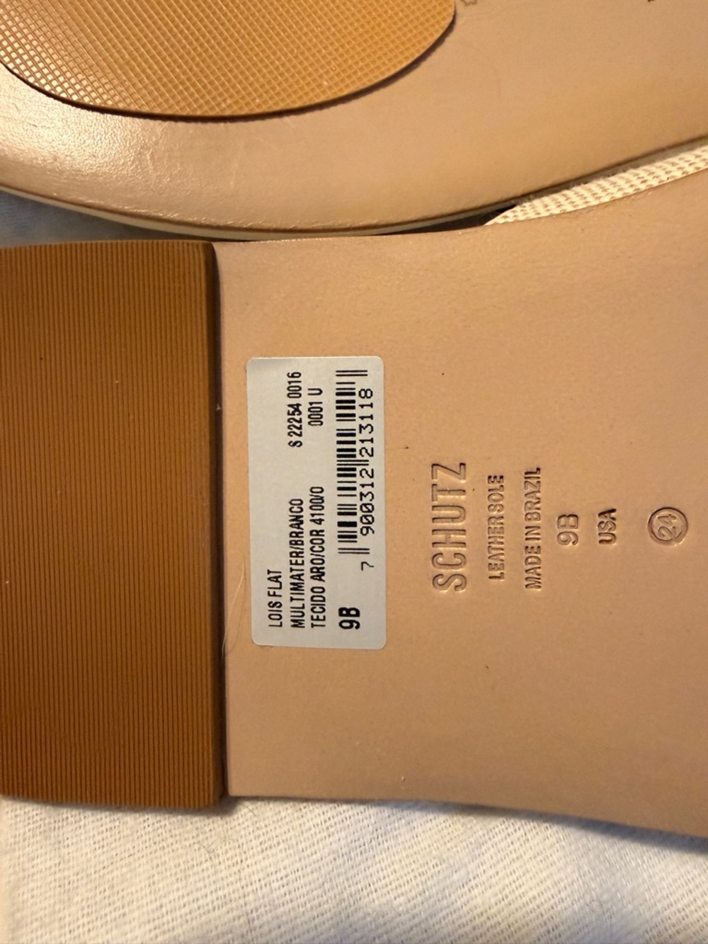 SCHUTZ Lois Beige Linen Flat Sandal with Gold Buckle - Picture 7 of 7